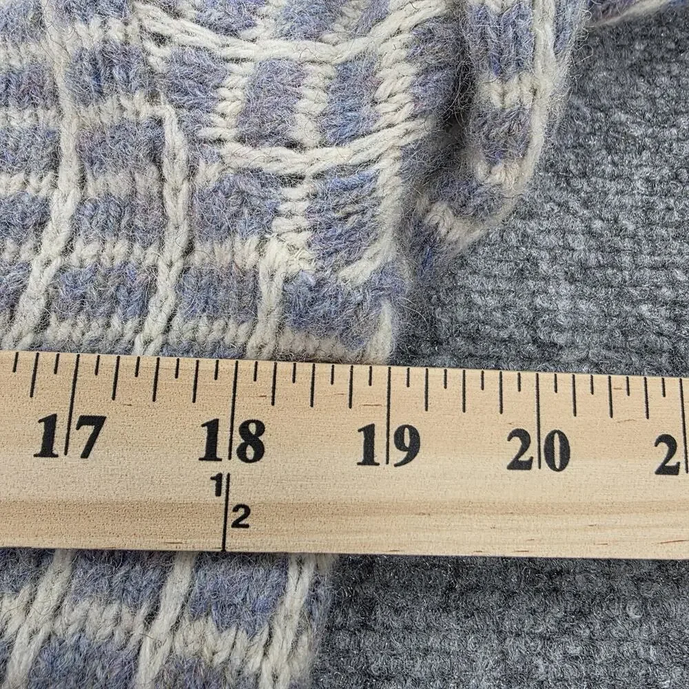 Vintage LL Bean Sweater Womens Small Blue Check Wool Button Cardigan Knit USA - Picture 5 of 13